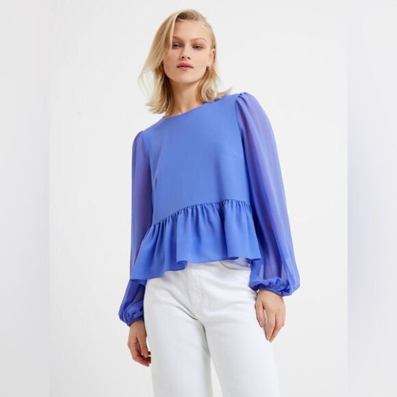 French Connection Crepe Light Georgette Peplum Top - Picture 1 of 8